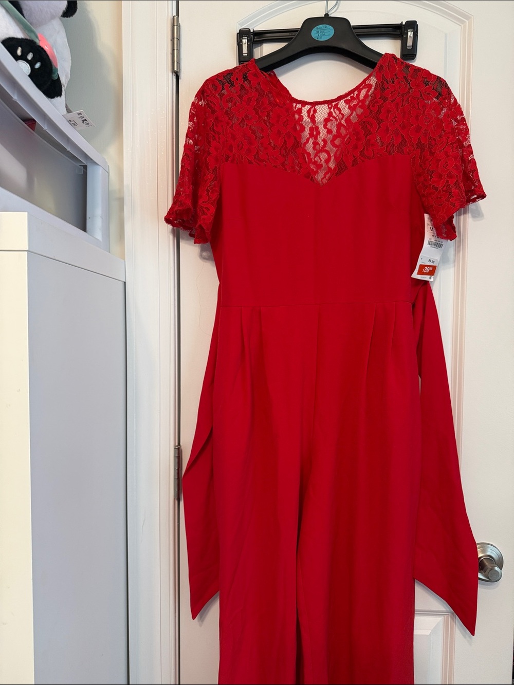Zara Red Lace Yoke Long Sleeve Dress
